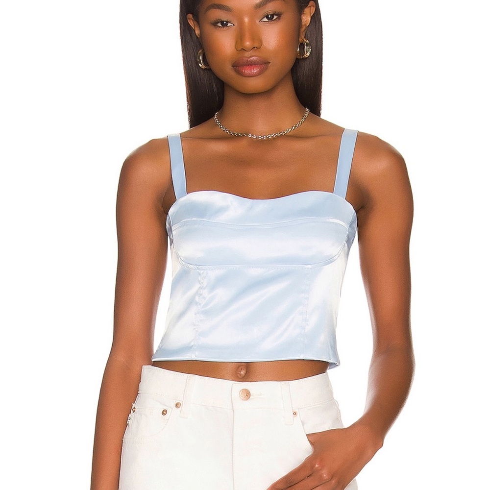 superdown Light Blue Satin Square Neck Crop Tank